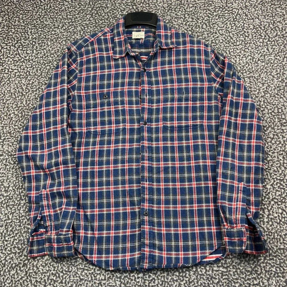J. Crew Button Up Shirt Men Medium Blue Red Plaid Cotton Flannel M